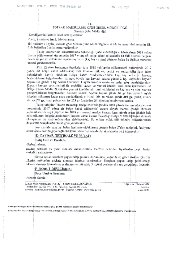 Hububat Satışı