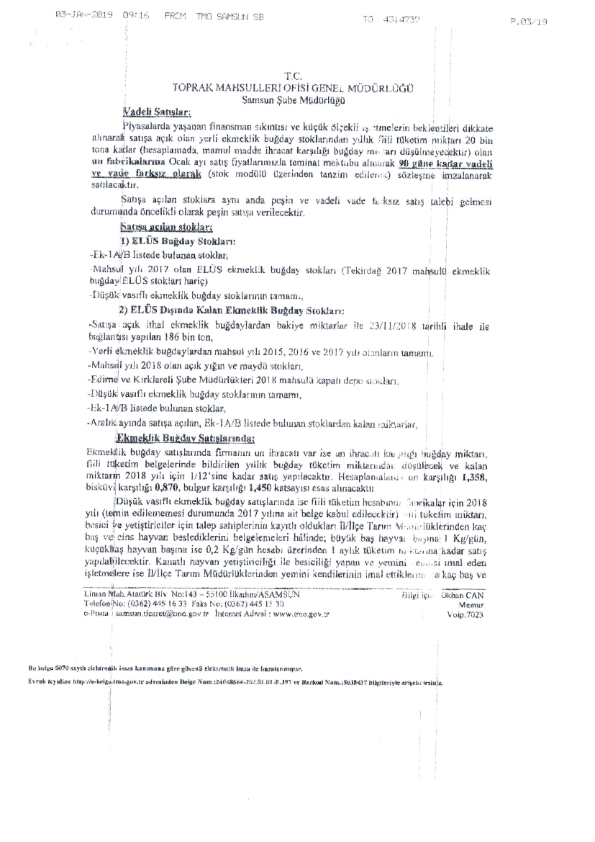 Hububat Satışı