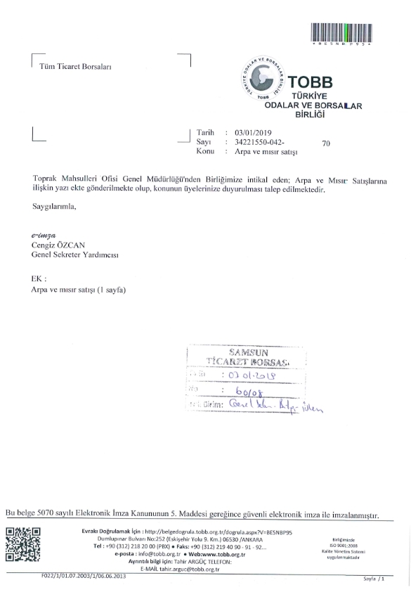 Arpa ve Mısır Satışı