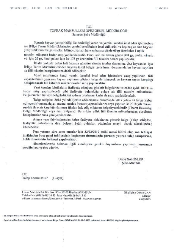 Mısır Satışı