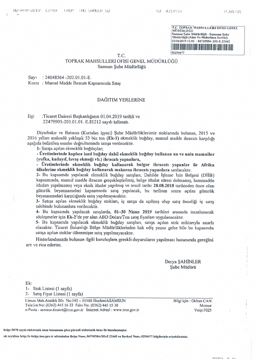 Mamul Madde İhracatı Kapsamında Satış