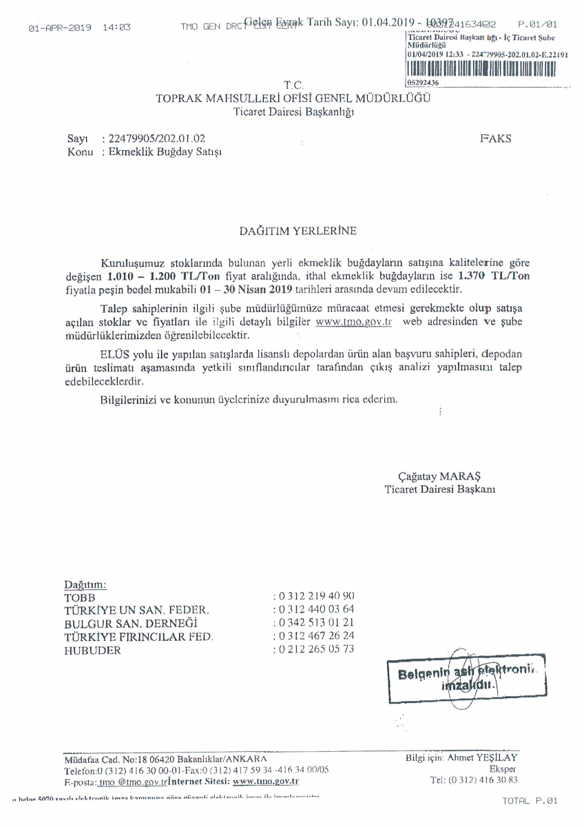 Ekmeklik Buğday Satışı