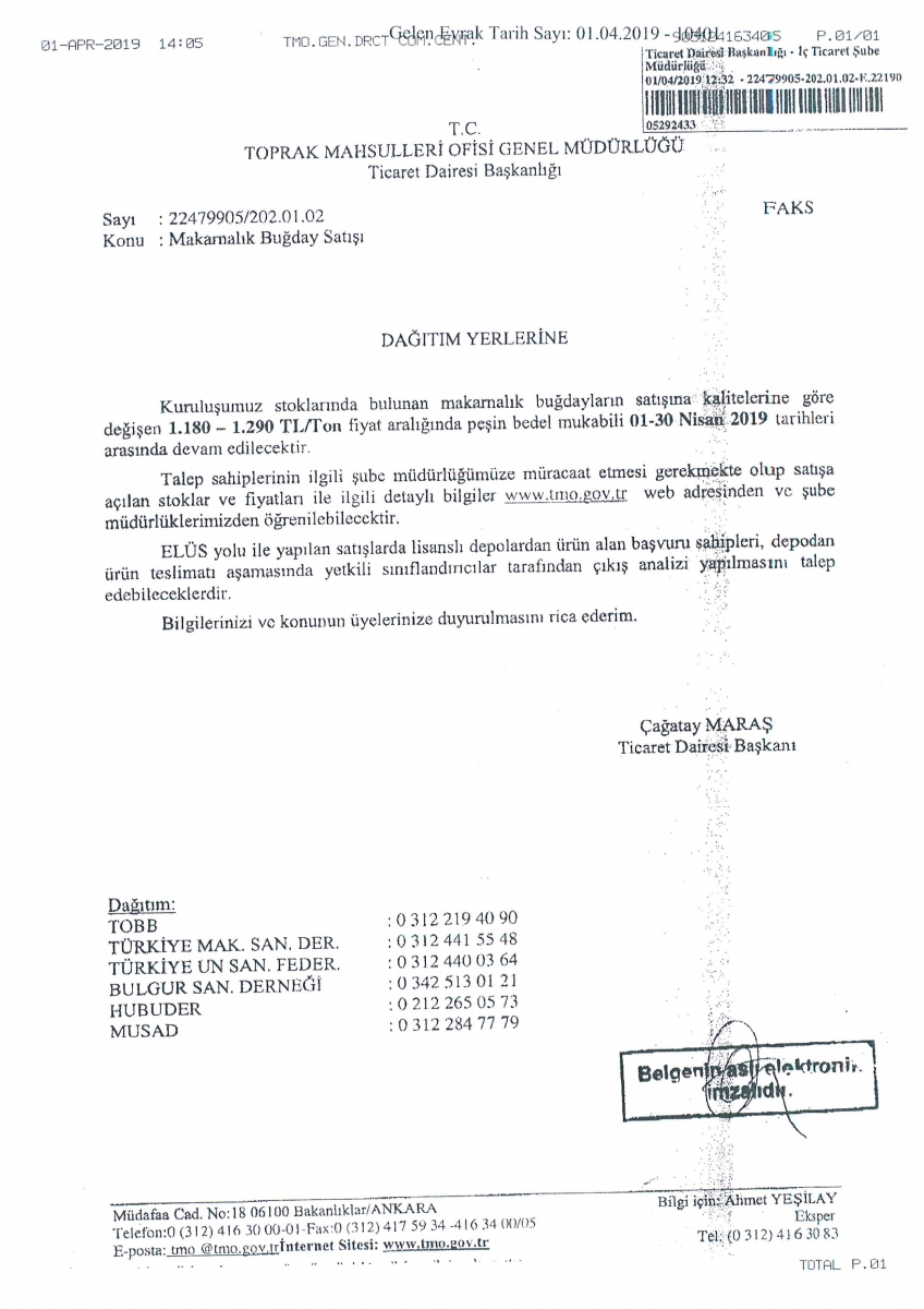 Makarnalık Buğday Satışı