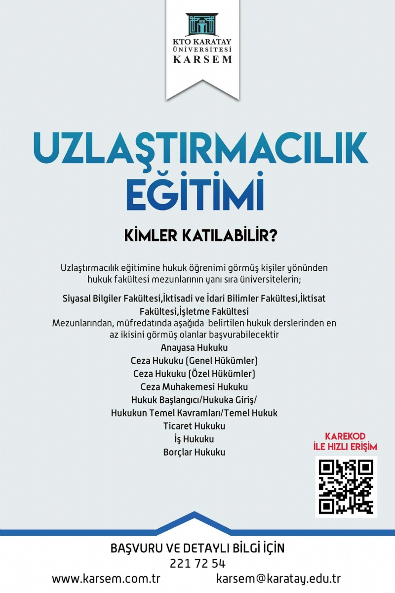 KTO Karatay Üniversitesi Uzlaştırmacılık Eğitimi Hk.