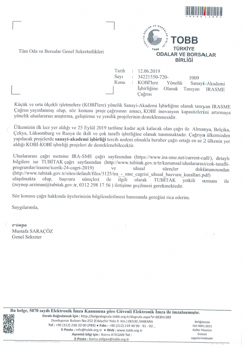 KOBİ'lere Yönelik Sanayi-Akademi İşbirliğinine Olanak Tanıyan IRASME Çağrısı