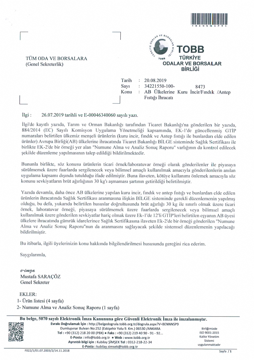 AB Ülkelerine Kuru İncir/Fındık/Antep Fıstığı İhracatı