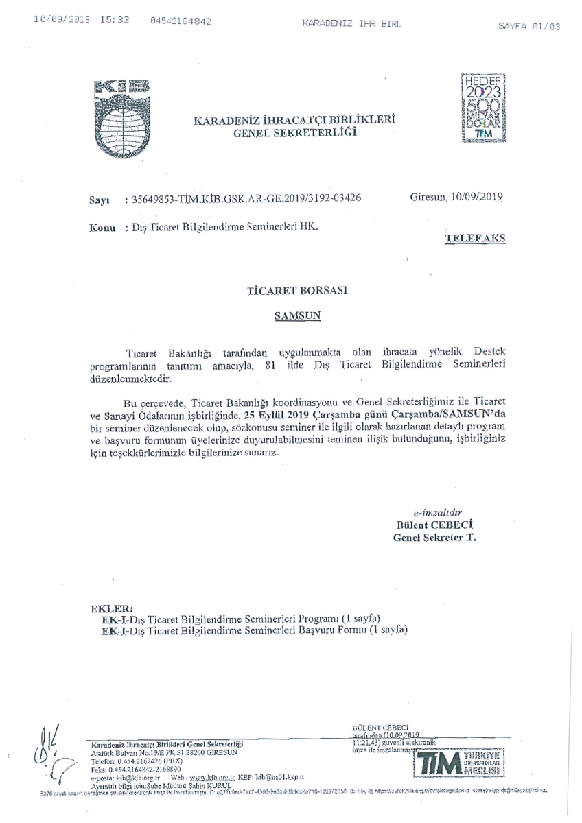 Dış Ticaret Bilgilendirme Seminerleri Hk.
