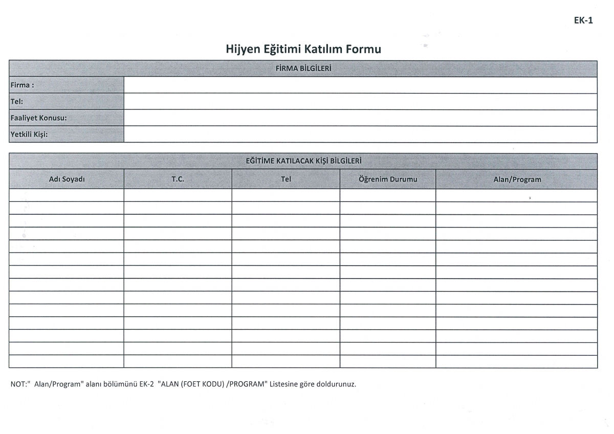 Borsamız Tarafından Hijyen Eğitimi Düzenlenecektir