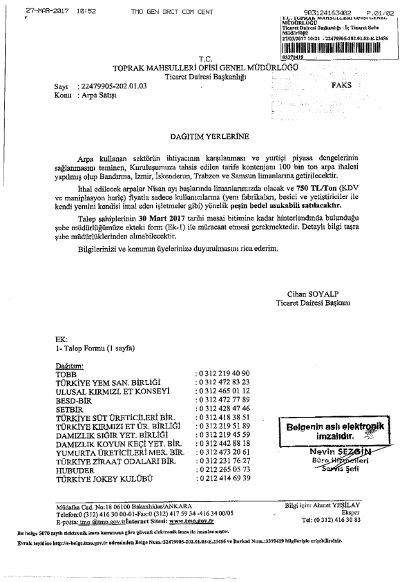 Arpa Satışı