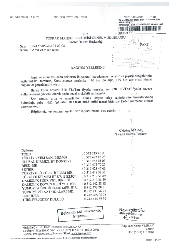 Arpa ve Mısır Satışı