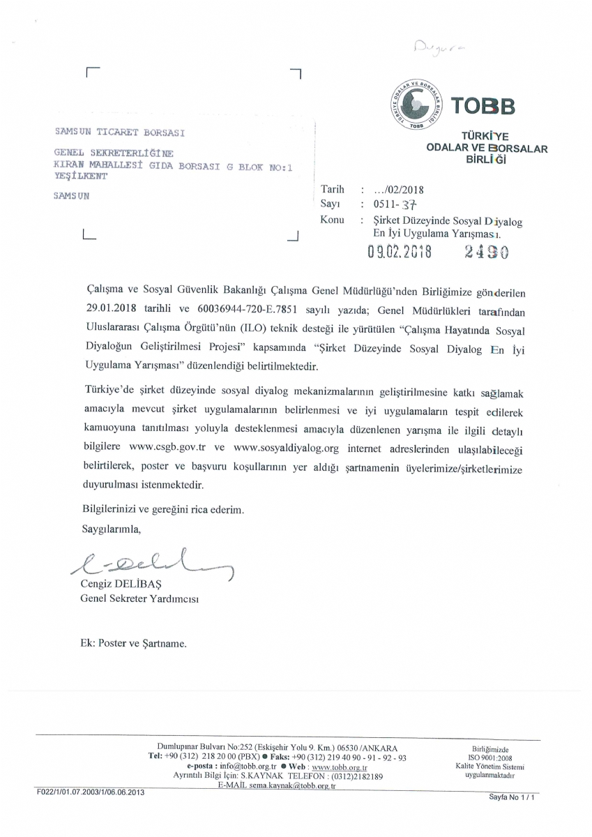 Şirket Düzeyinde Sosyal Diyalog En İyi Uygulama Yarışması