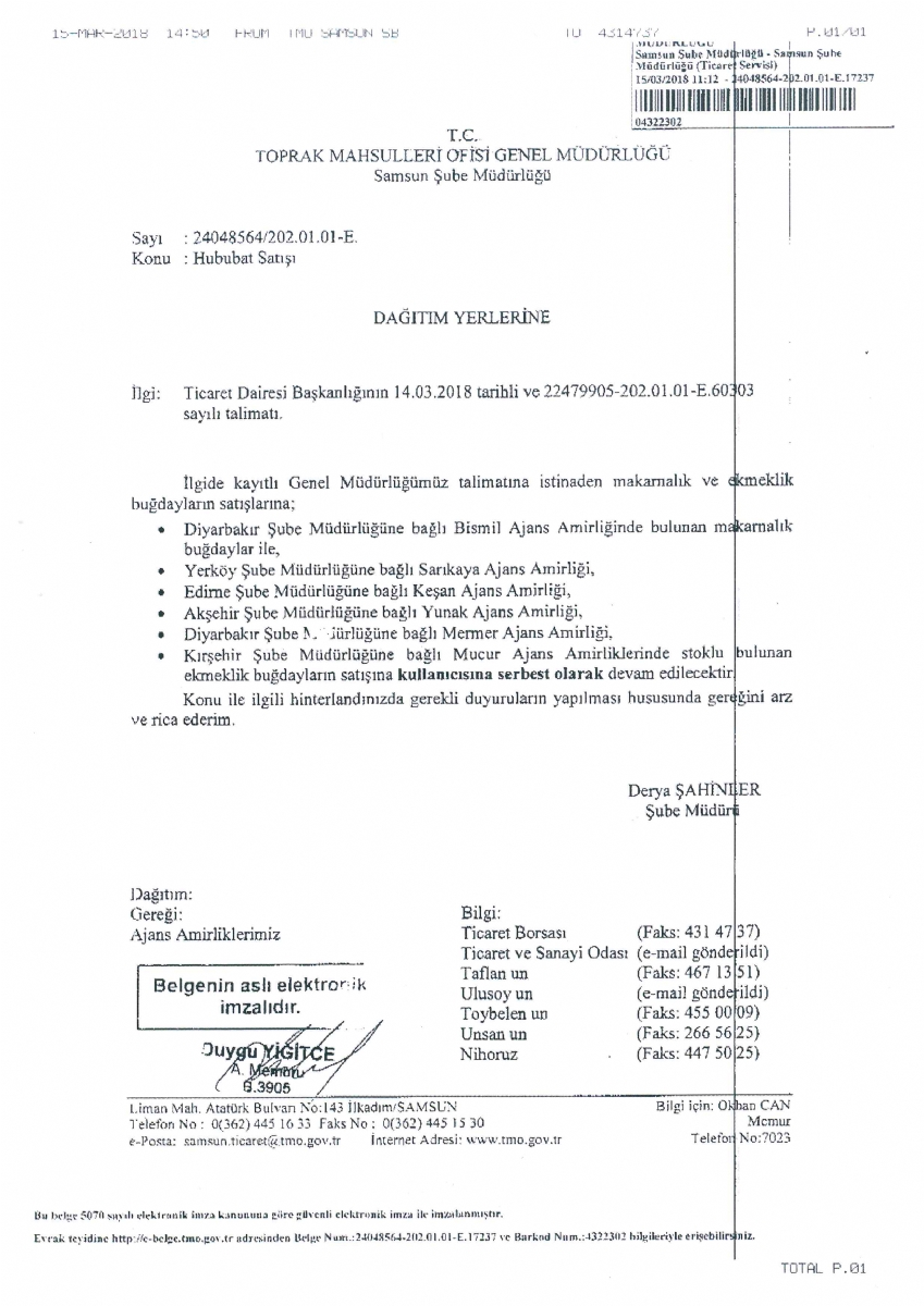 Hububat Satışı