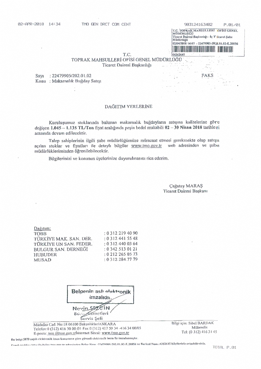 Makarnalık Buğday Satışı