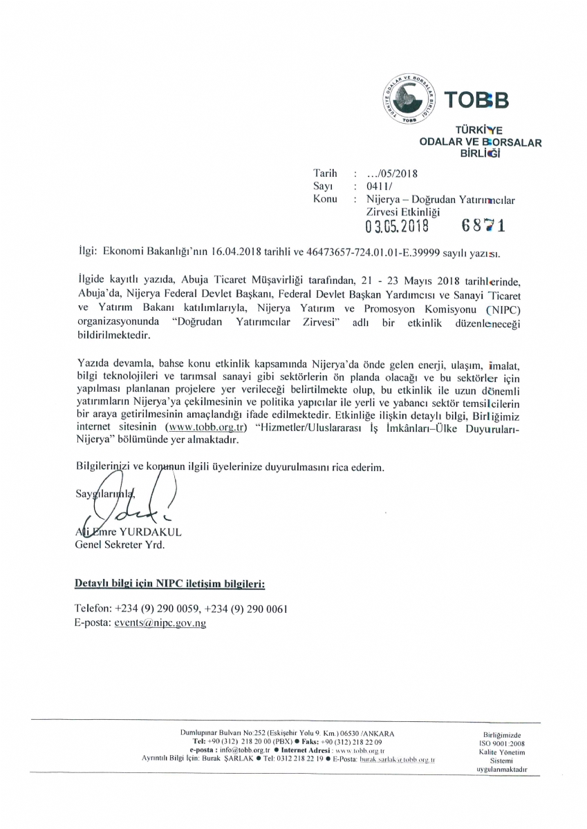 Nijerya-Doğrudan Yatırımcılar Zirvesi Etkinliği