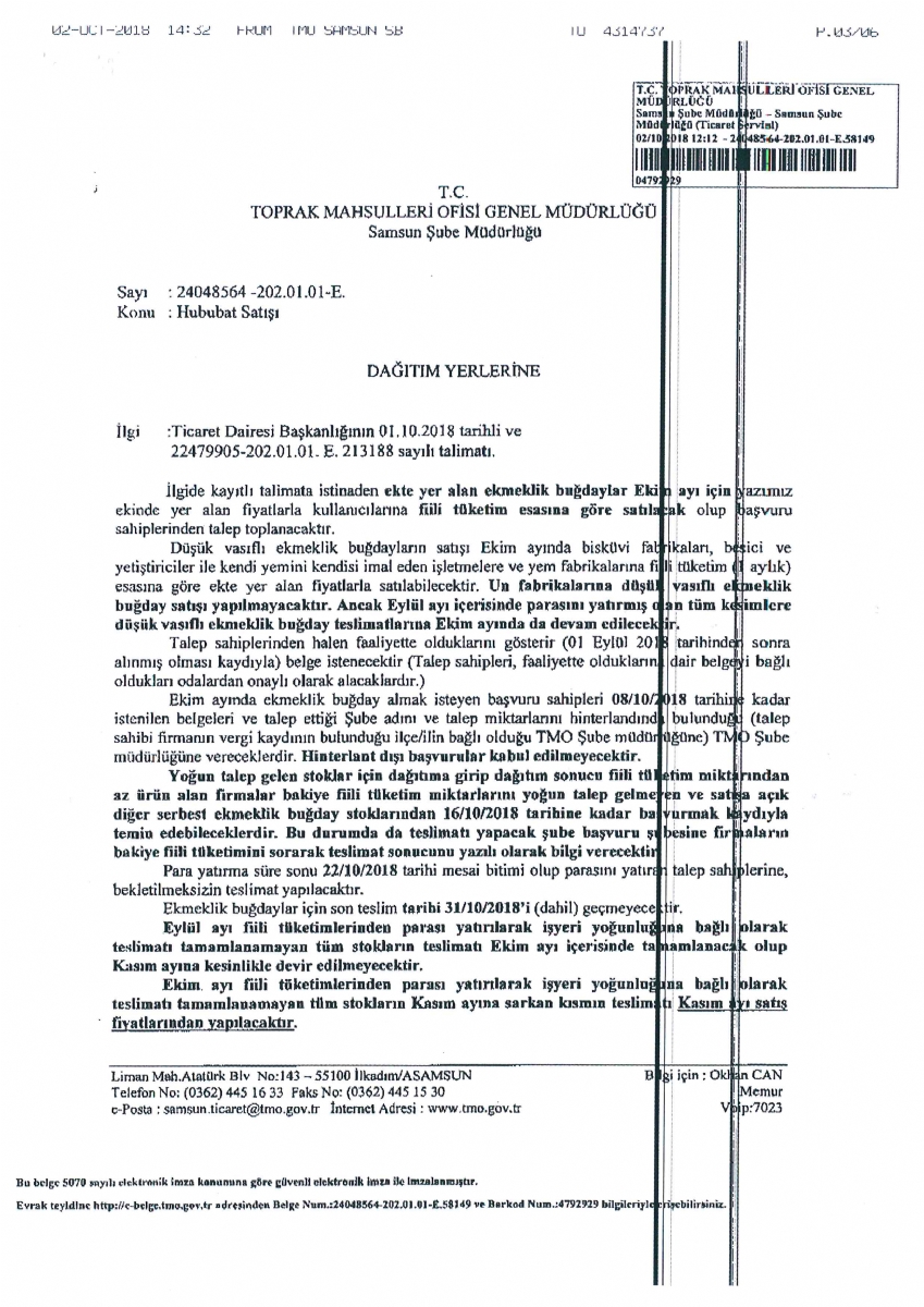 Hububat Satışı