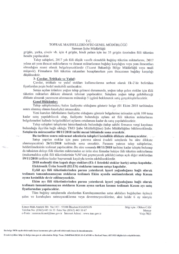 Hububat Satışı
