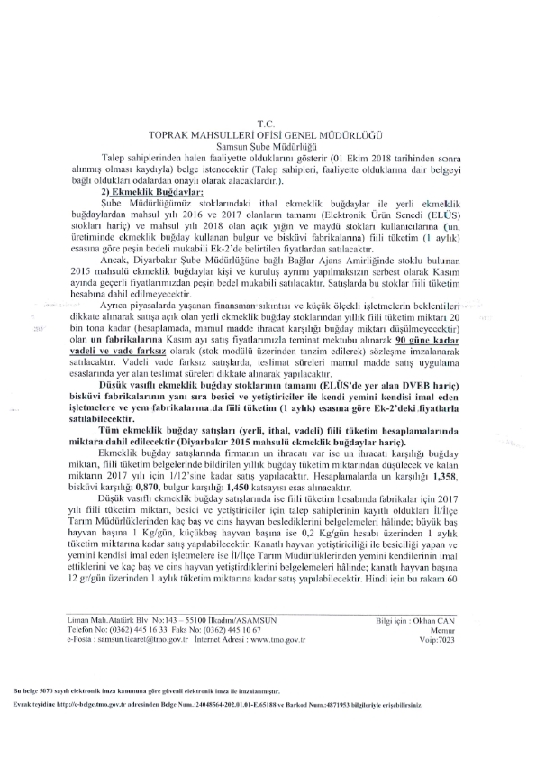 Hububat Satışı