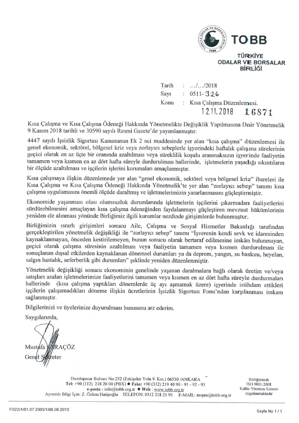 Kısa Çalışma Düzenlenmesi