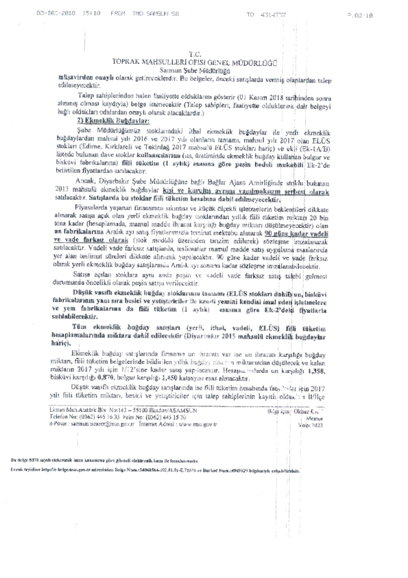 Hububat Satışı