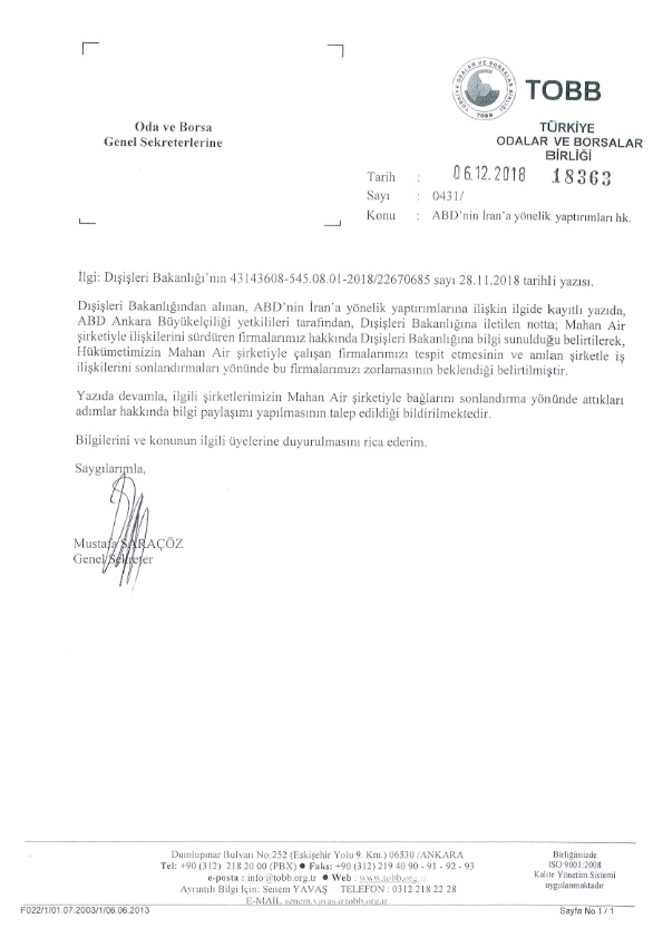 ABD'in İran'a Yönelik Yaptırımları Hk.