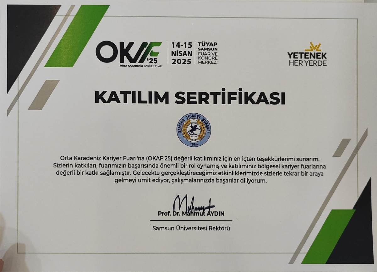SAMSUN TİCARET BORSASI’NA OKAF’25’TE TEŞEKKÜR PLAKETİ…  